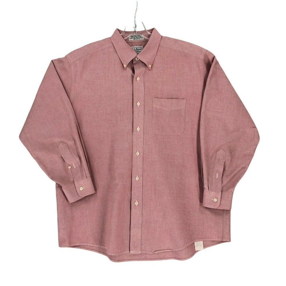 LL Bean Mens Shirt 16 1/2 - 32 Brick Button Down Collared Long Sleeve Pocket EUC - Picture 1 of 12